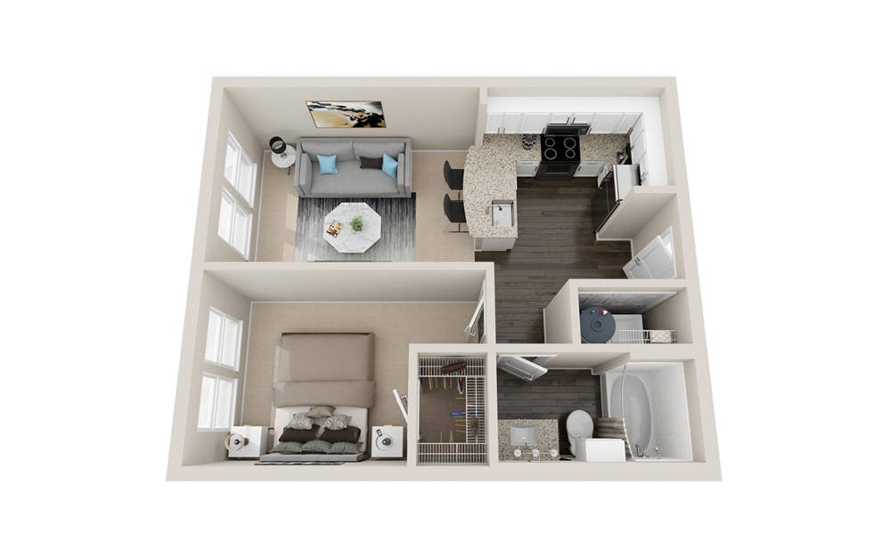 AP - 1 bedroom floorplan layout with 1 bath and 560 square feet.