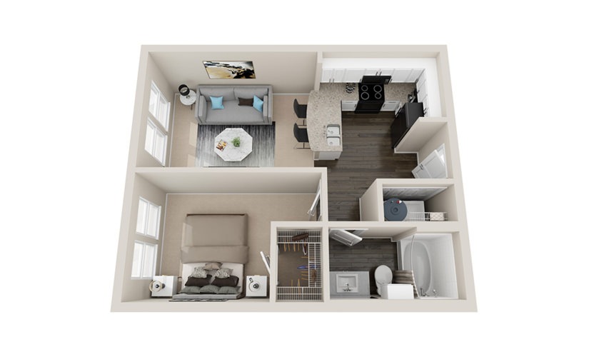 A - 1 bedroom floorplan layout with 1 bathroom and 560 square feet