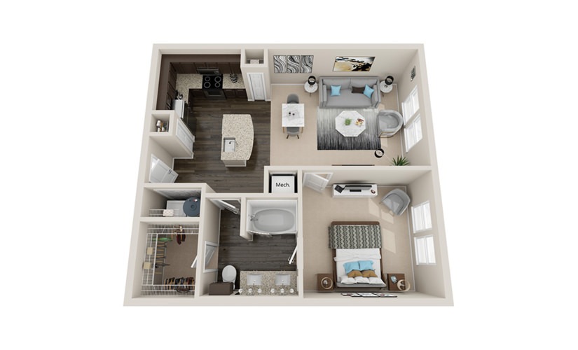 A2P - 1 bedroom floorplan layout with 1 bathroom and 780 - 840 square feet