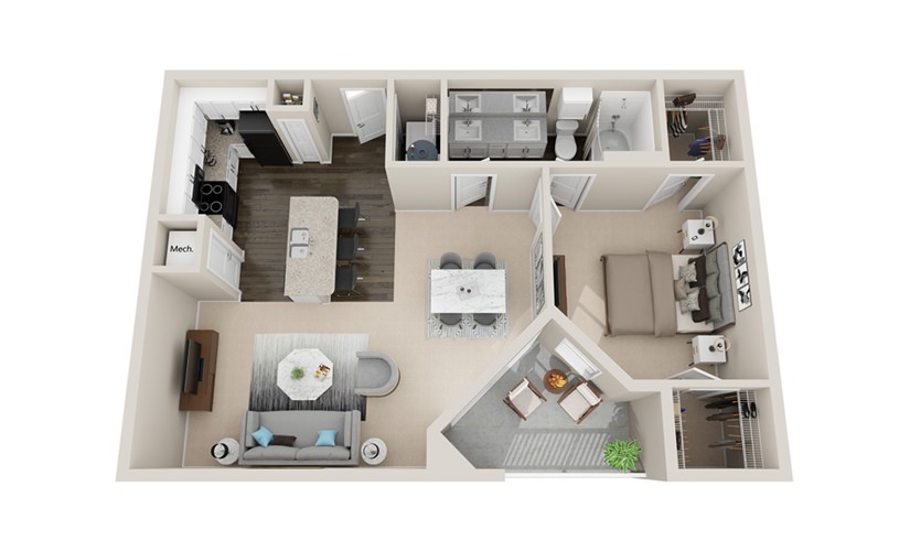 A3 - 1 bedroom floorplan layout with 1 bathroom and 920 square feet