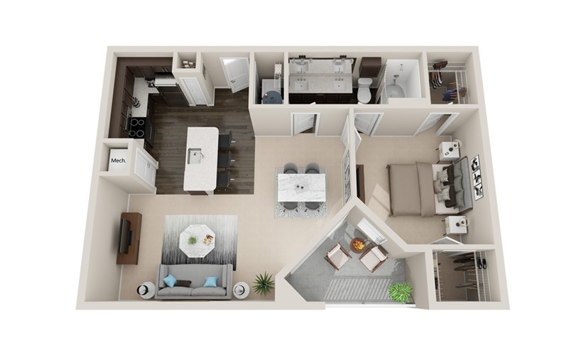 A3P - 1 bedroom floorplan layout with 1 bathroom and 920 square feet