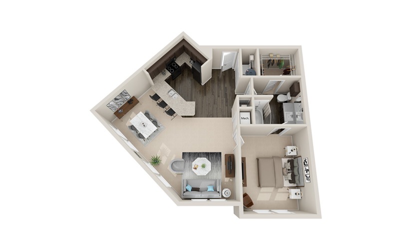 A4 - 1 bedroom floorplan layout with 1 bathroom and 950 square feet