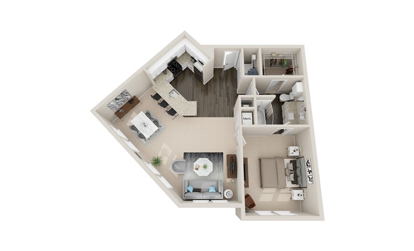 A4P - 1 bedroom floorplan layout with 1 bathroom and 950 square feet
