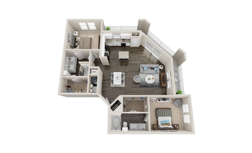B4 - 2 bedroom floorplan layout with 2 bathrooms and 1560 square feet