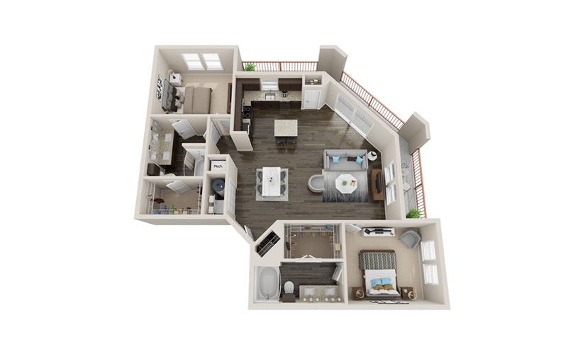 B4P - 2 bedroom floorplan layout with 2 bathrooms and 1560 square feet